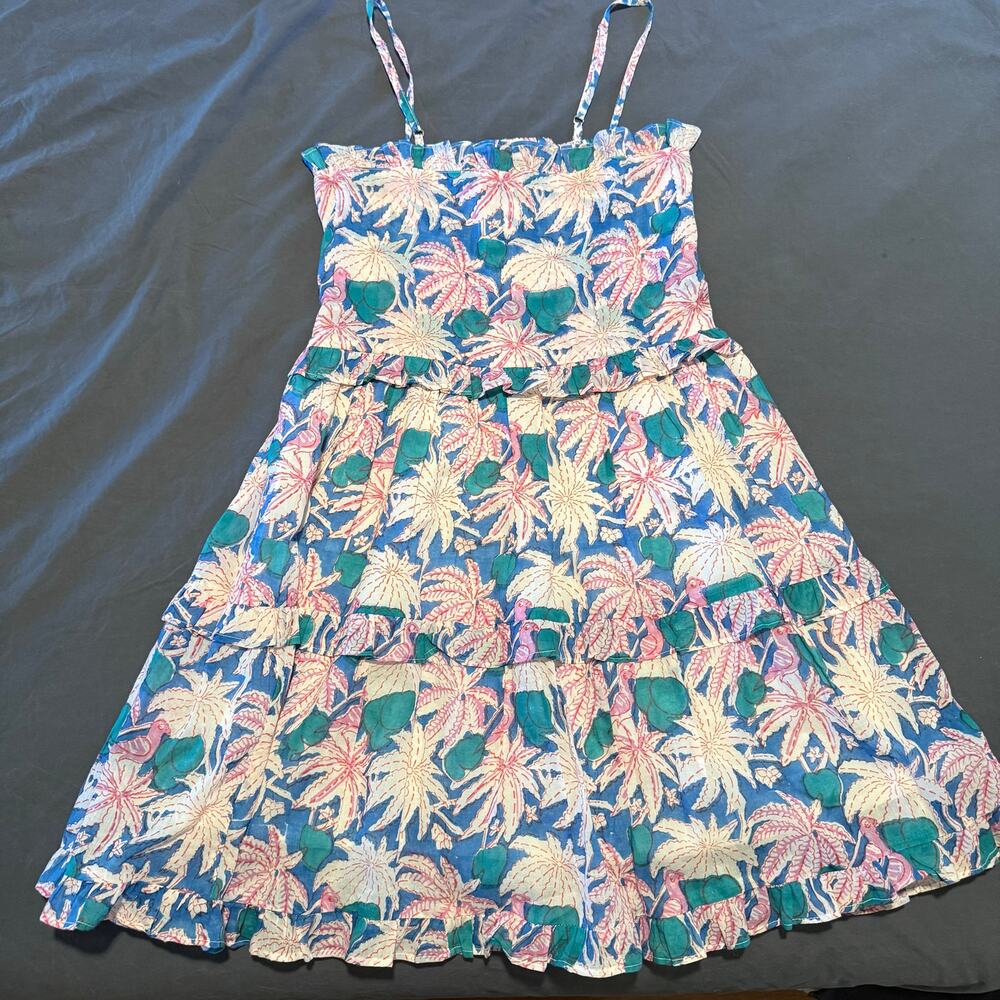 NWOT Oliphant Smocked Back Mini Dress in Cayman Blue 100% cotton size XS